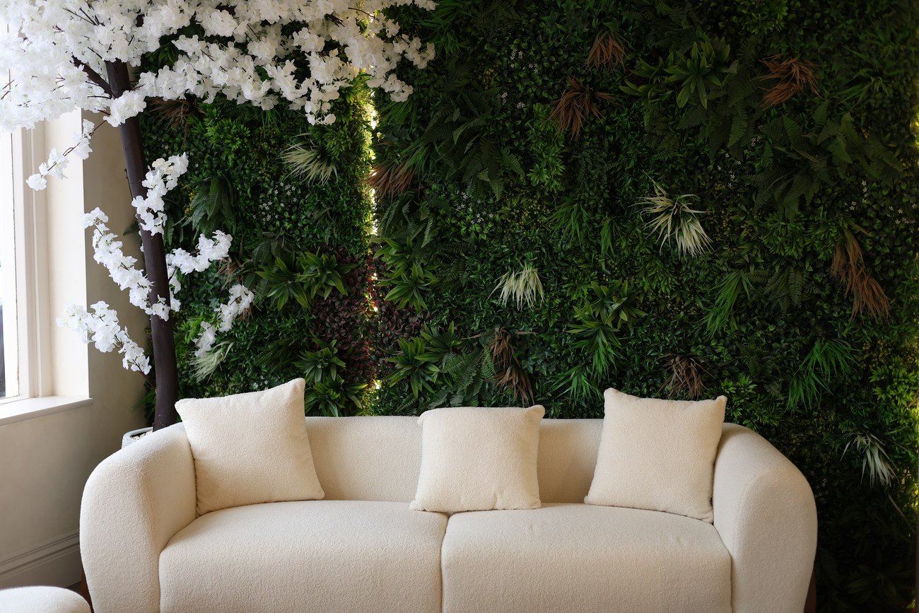 The living wall and seating area at Rejuven8 Beauty & Bronze Co., Caversham, Reading