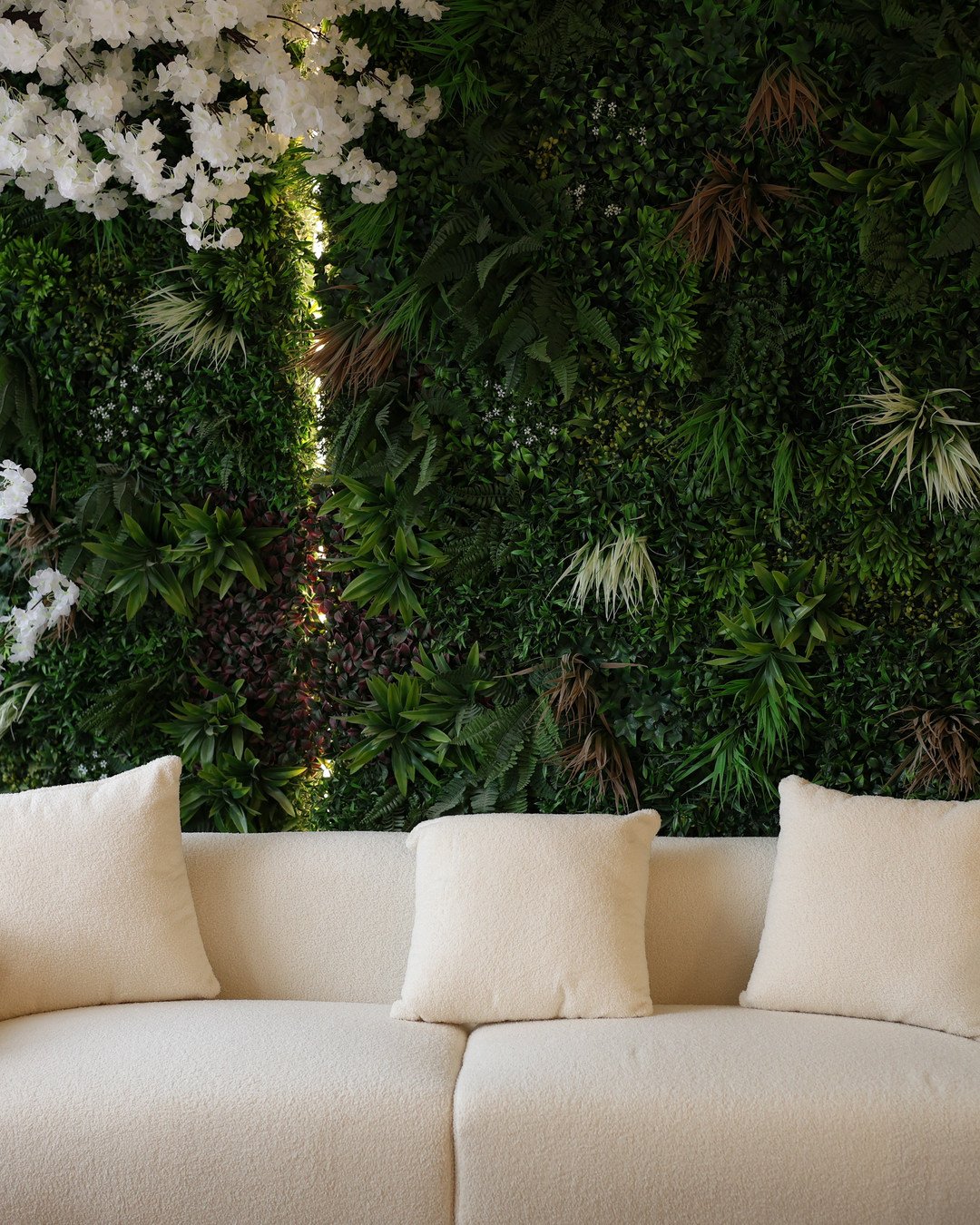 The living wall and seating area